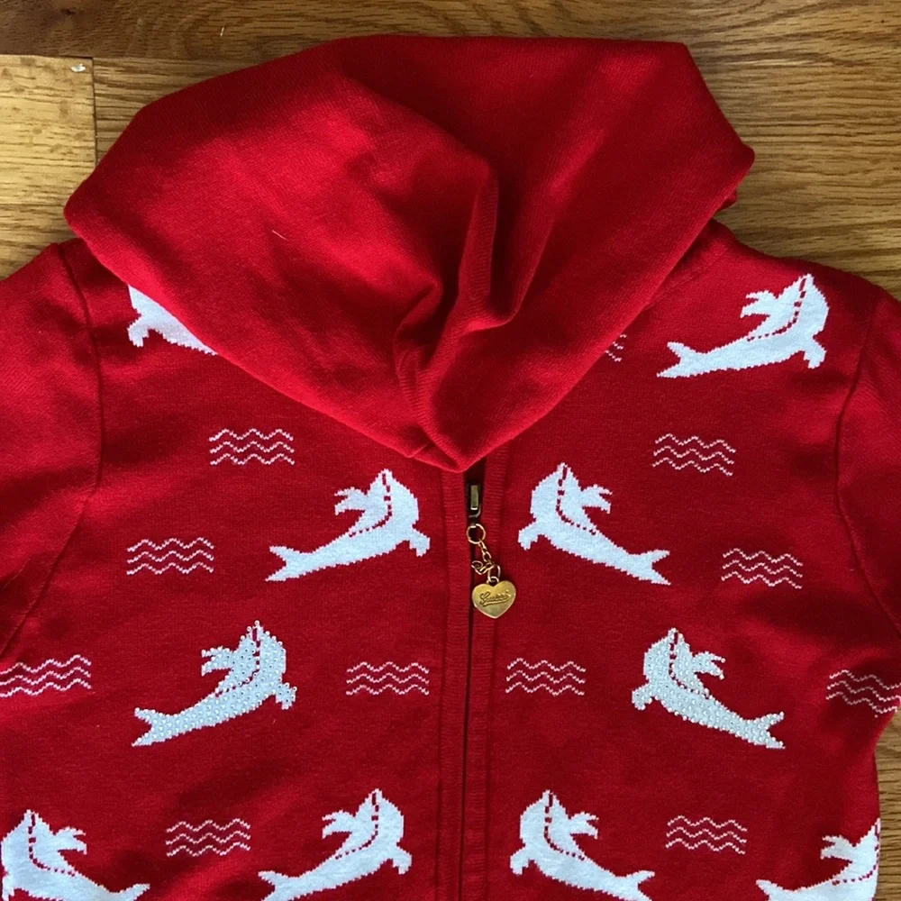 Red Dolphin Zip-Up Hoodie Sweater